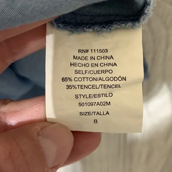 Luxology Slouchy Sleeveless A Line Chambray Short Dress Crochet Tassel SZ 8 - Picture 7 of 8